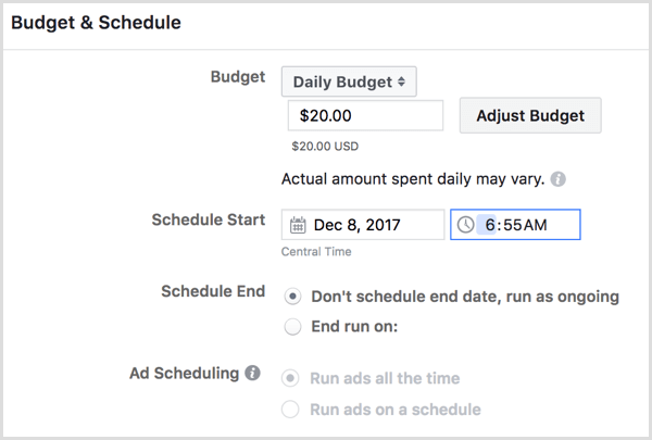 facebook create ad campaign schedule