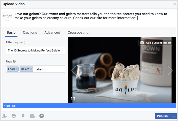 facebook page upload video add tags